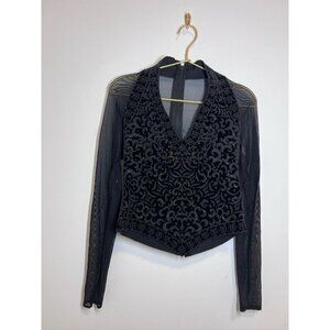 Tadashi Sheer Top Beaded Mesh Long Sleeve Black Medium